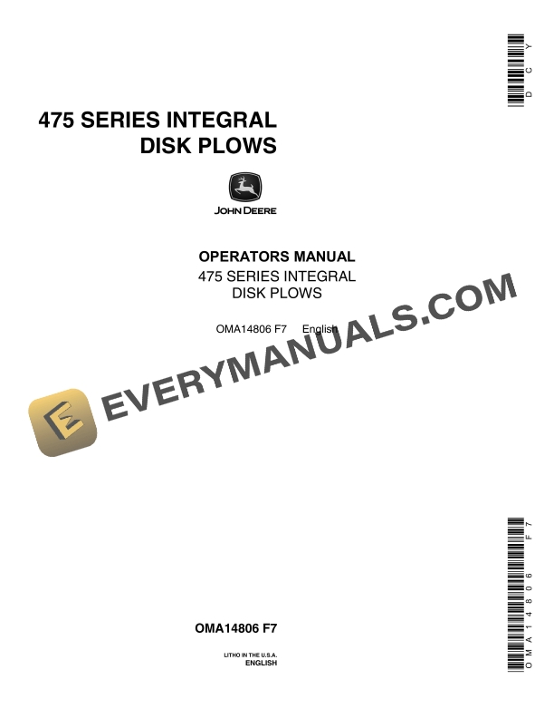 John Deere 475 SERIES INTEGRA DISK PLOW Operator Manual OMA14806 1
