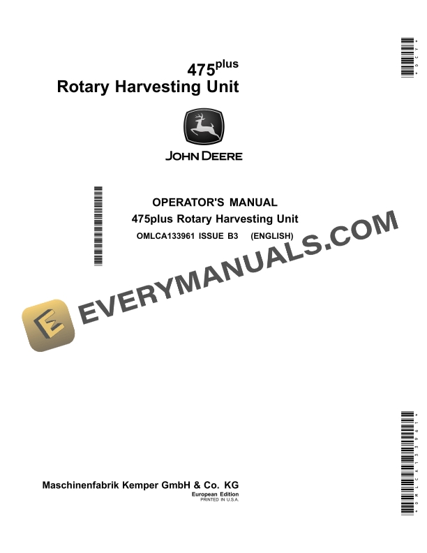 John Deere 475plus Rotary Harvesting Unit Operator Manual OMLCA133961 1