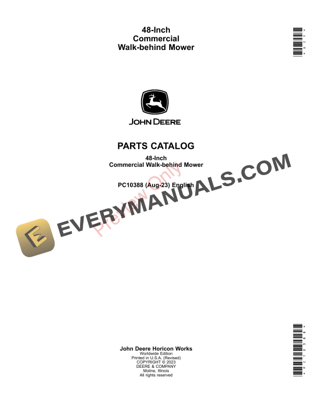 John Deere 48-Inch Commercial Walk-Behind Mower Parts Catalog PC10388 06AUG23