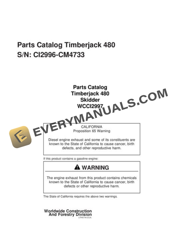 John Deere 480 Skidder Parts Catalog WCCI2997