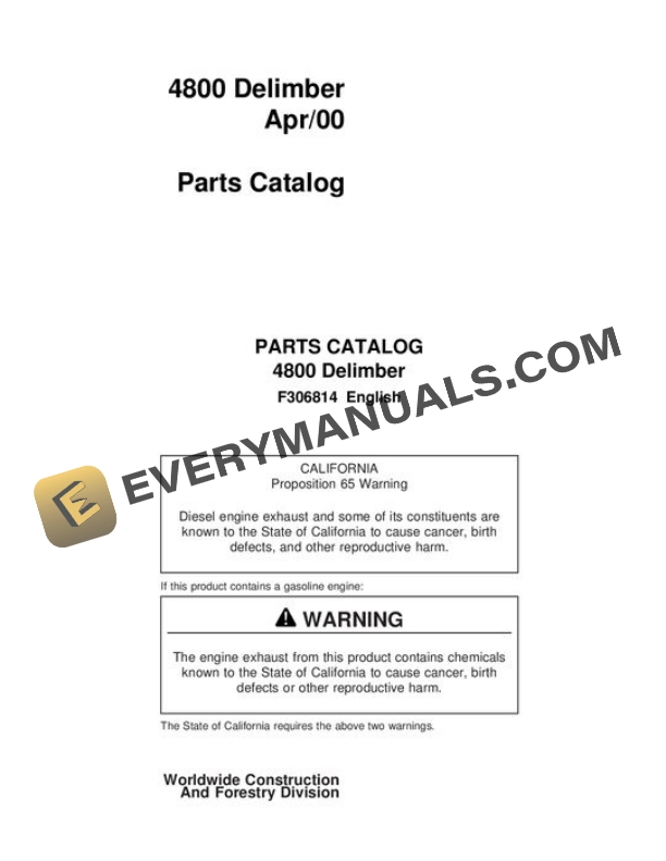 John Deere 4800 Delimber Parts Catalog F306814