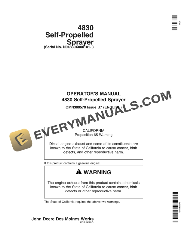 John Deere 4830 Self Propelled Sprayer Operator Manual OMN300570 1