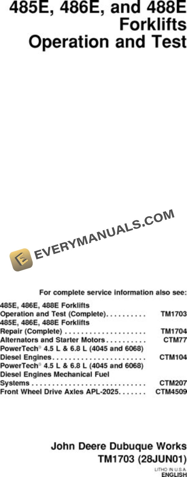 John Deere 485E 486E 488E Forklifts Test Manual TM1703