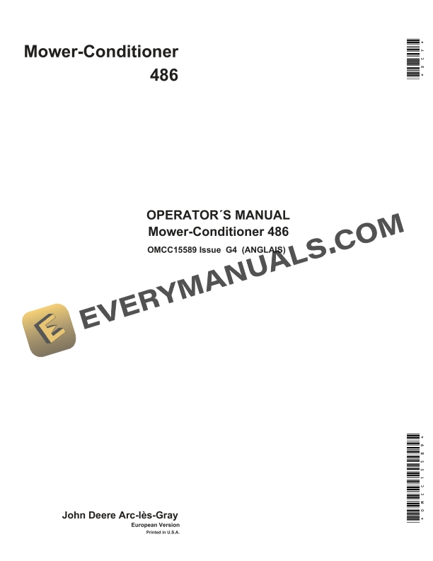 John Deere 486 Mower Conditioner Operator Manual OMCC15589 1