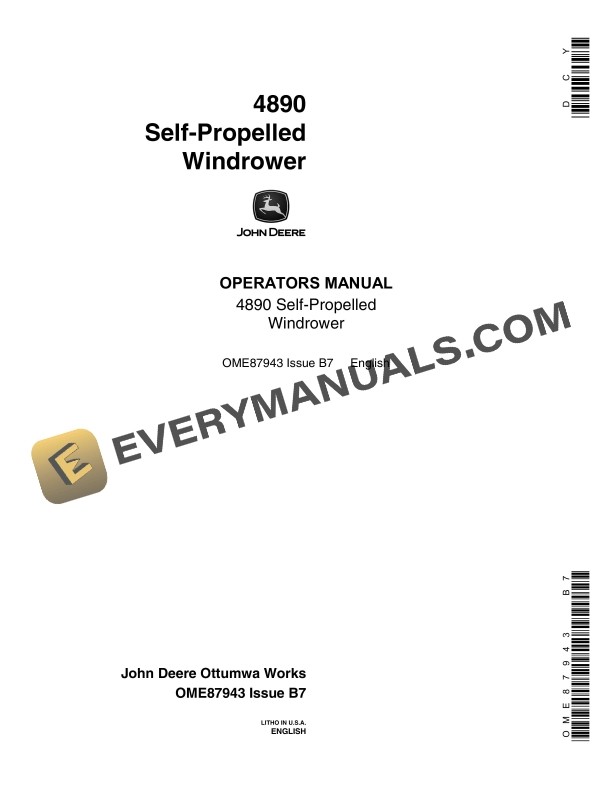 John Deere 4890 Self-Propelled Windrower Operator Manual OME87943 2 John Deere 4890 Self Propelled Windrower Operator Manual OME87943 1