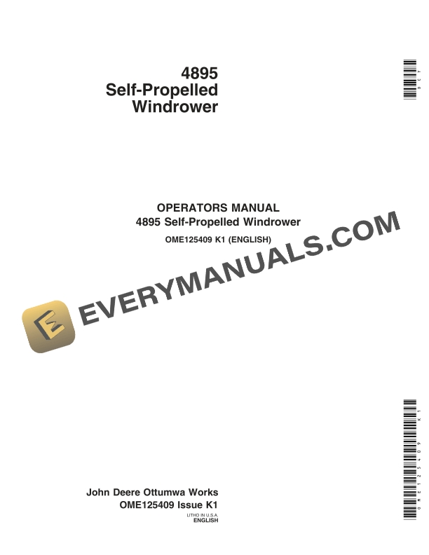 John Deere 4895 Self Propelled Windrower Operator Manual OME125409 1