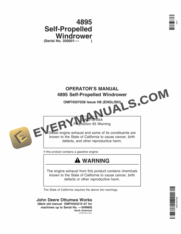John Deere 4895 Self-Propelled Windrower Operator Manual OMFH307038 3 John Deere 4895 Self-Propelled Windrower Operator Manual OMFH307038