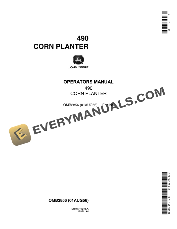 John Deere 490 CORN PLANTER Operator Manual OMB2856 1
