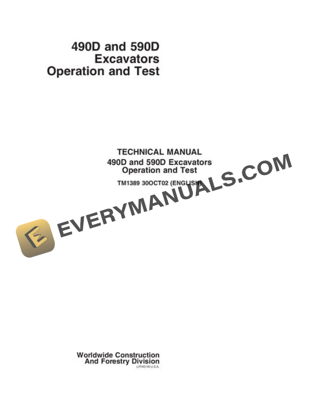 John Deere 490D 590D Excavator Test Manual TM1389