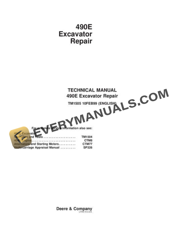 John Deere 490E Excavator Repair Manual TM1505