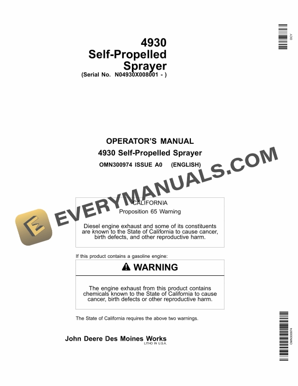 John Deere 4930 Self-Propelled Sprayer Operator Manual OMN300974 2 John Deere 4930 Self Propelled Sprayer Operator Manual OMN300974 1