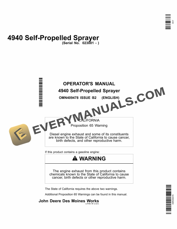 John Deere 4940 Self-Propelled Sprayer Operator Manual OMN409478 2 John Deere 4940 Self Propelled Sprayer Operator Manual OMN409478 1