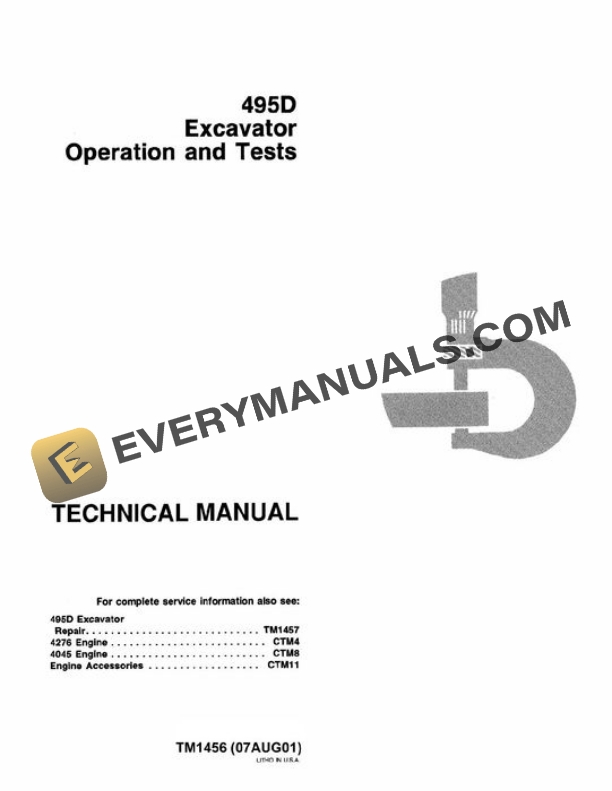 John Deere 495D Excavator Test Manual TM1456