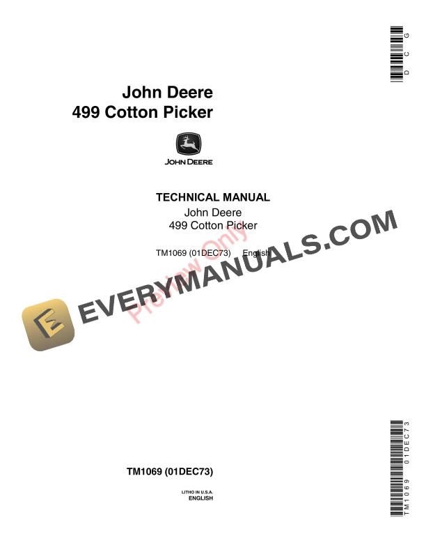 John Deere 499 Cotton Picker Technical Manual TM1069 01DEC73 1