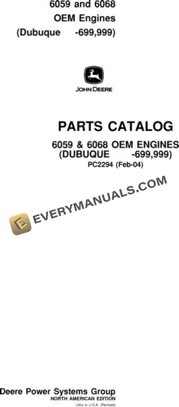 John Deere 5.9L 6.8L 6059 6068 Engine Parts Catalog PC2294