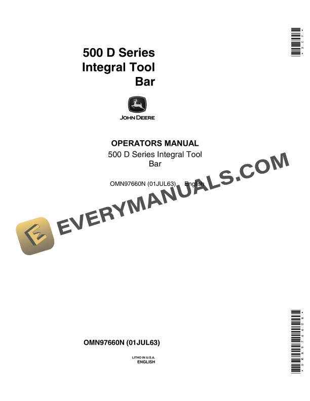 John Deere 500 D Series Integral Tool Bar Operator Manual OMN97660N 1