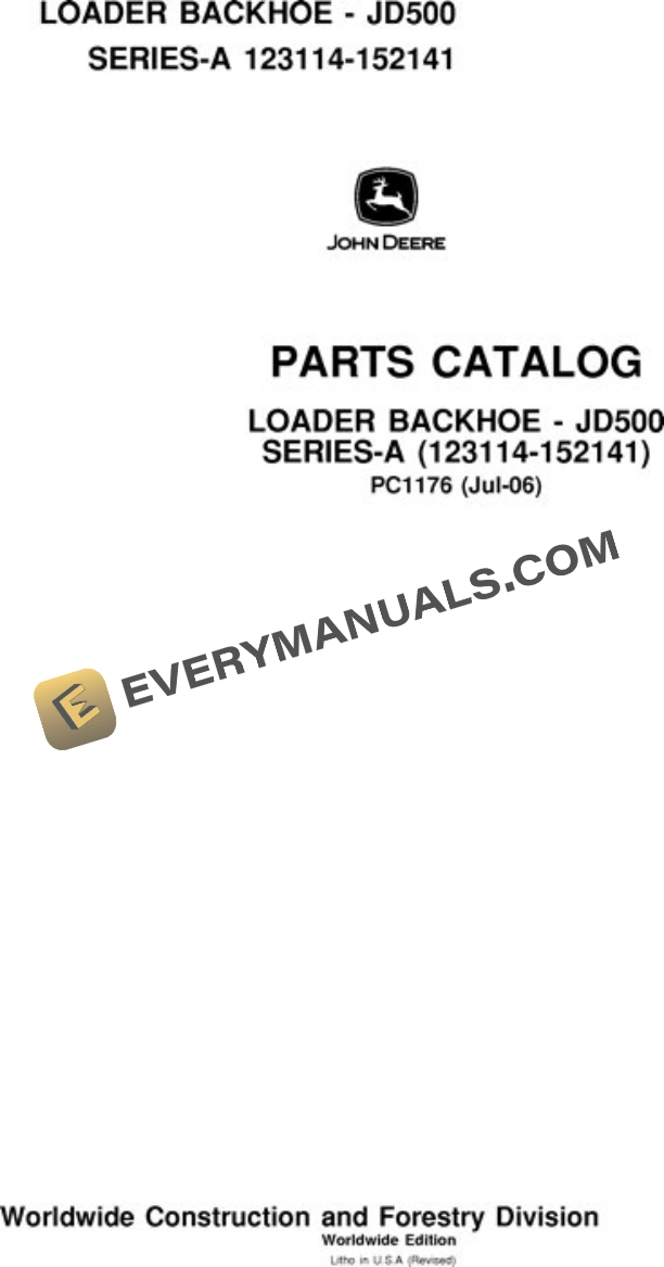 John Deere 500A Tractor Loader Backhoe Parts Catalog PC1176