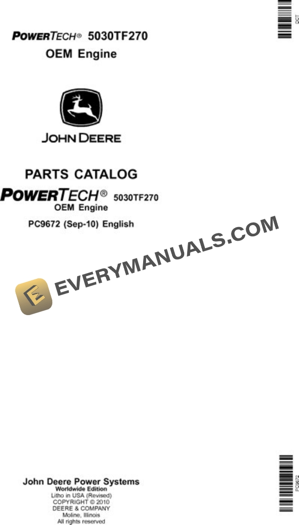 John Deere 5030TF270 Engine Parts Catalog PC9672