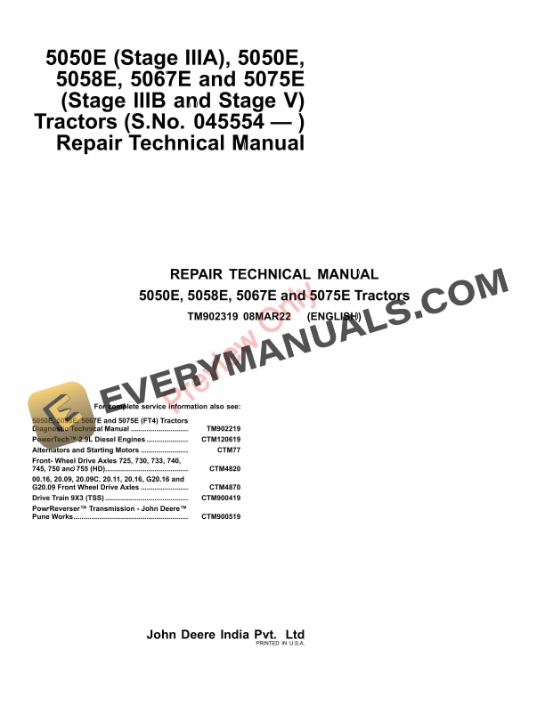 John Deere 5050E (Stage IIIA), 5050E, 5058E, 5067E, 5075E (Stage IIIB, Stage V) Tractors, (045554 Diagnostic Technical Manual TM902319 08MAR22 2 John Deere 5050E Stage IIIA 5050E 5058E 5067E 5075E Stage IIIB Stage V Tractors 045554 Diagnostic Technical Manual TM902319 08MAR22 1