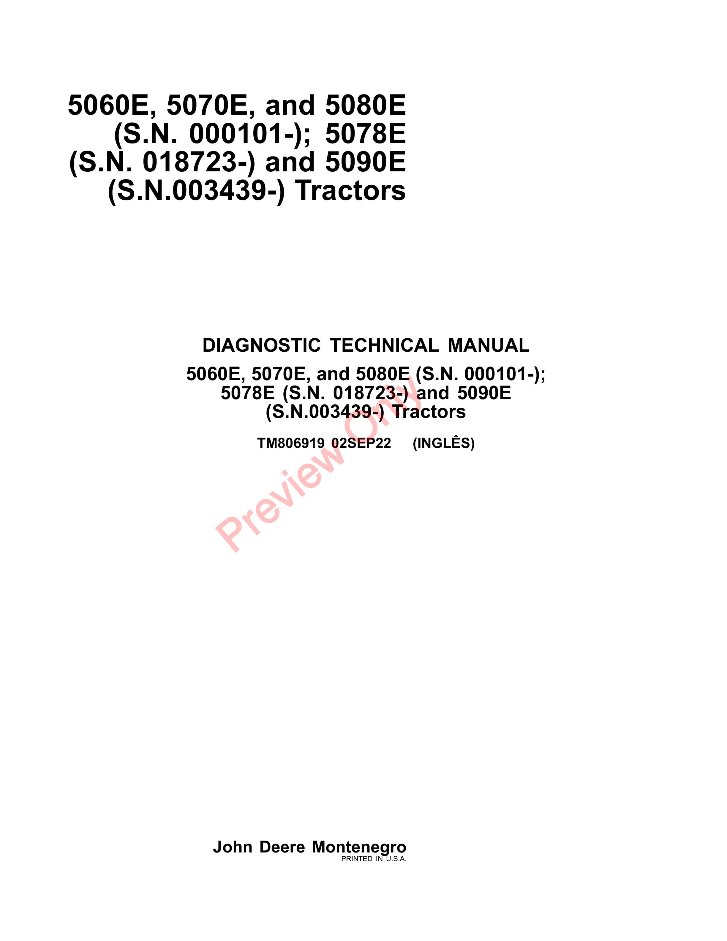 John Deere 5060E 5070E and 5080E 000101 Diagnostic Technical Manual TM806919 02SEP22 1