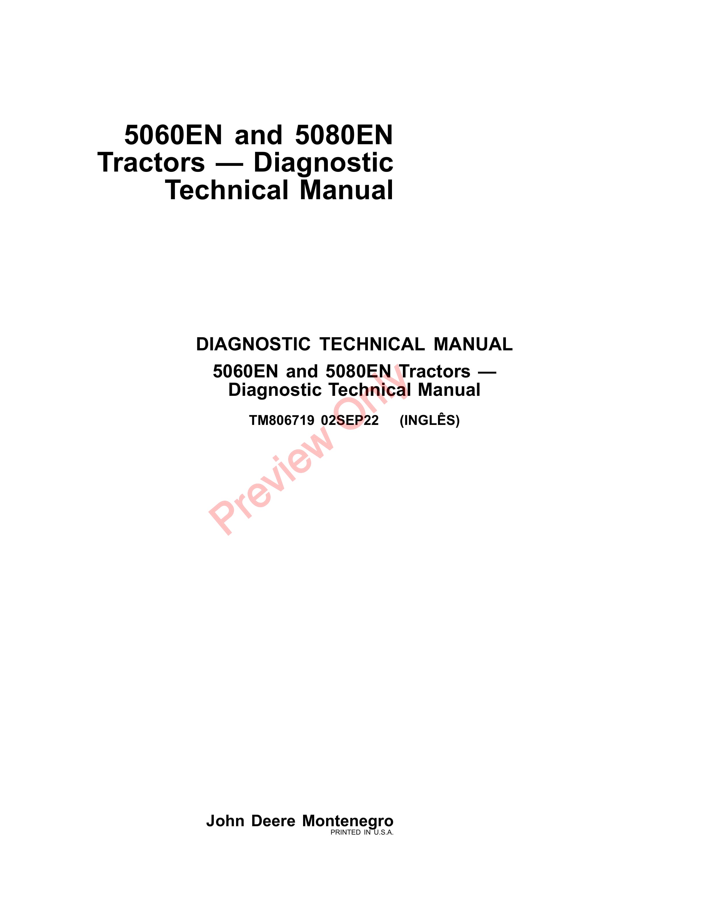 John Deere 5060EN and 5080EN Tractors Diagnostic Technical Manual TM806719 02SEP22 1