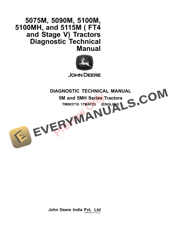 John Deere 5075M 5090M 5100M 5100MH and 5115M FT4 and Stage V Tractors Diagnostic Technical Manual TM903719 17MAY23 1