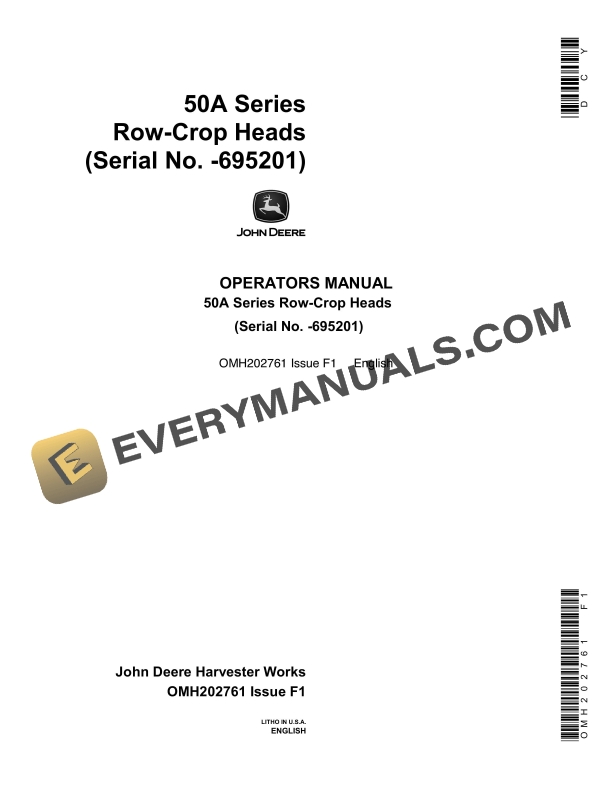 John Deere 50A Series Row Crop Heads Operator Manual OMH202761 1