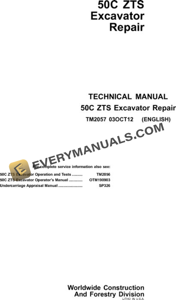 John Deere 50CZTS Excavator Repair Manual TM2057