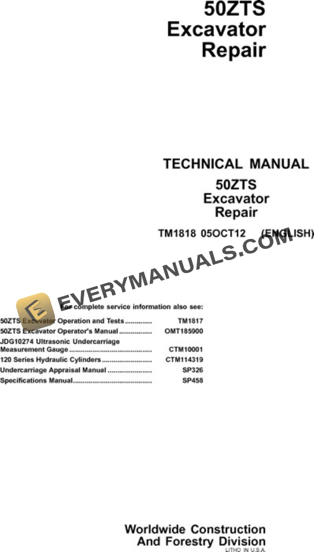 John Deere 50ZTS Excavator Repair Manual TM1818