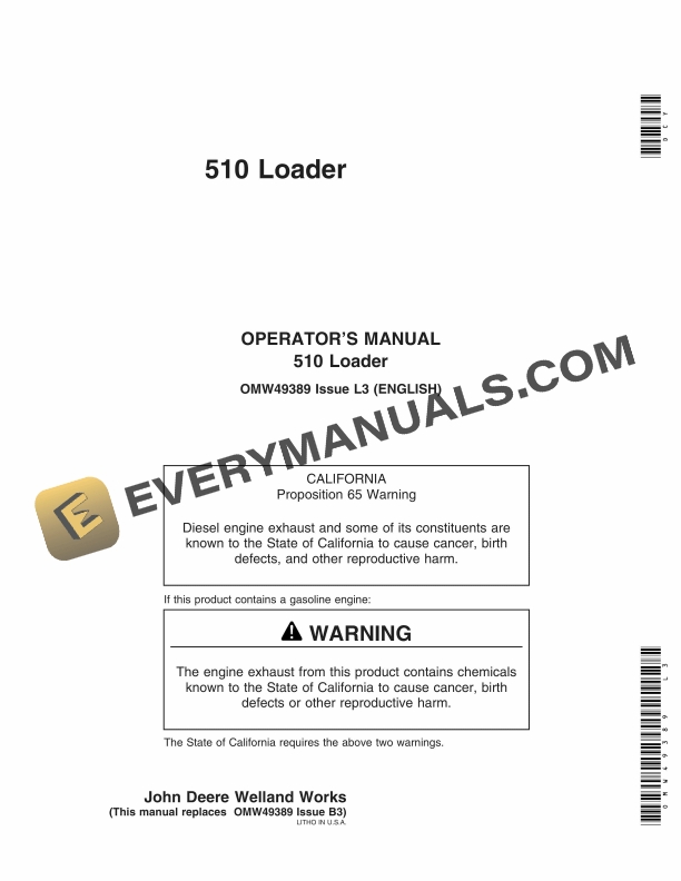 John Deere 510 Loader Operator Manual OMW49389
