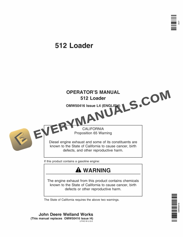 John Deere 512 Loader Operator Manual OMW50416 1