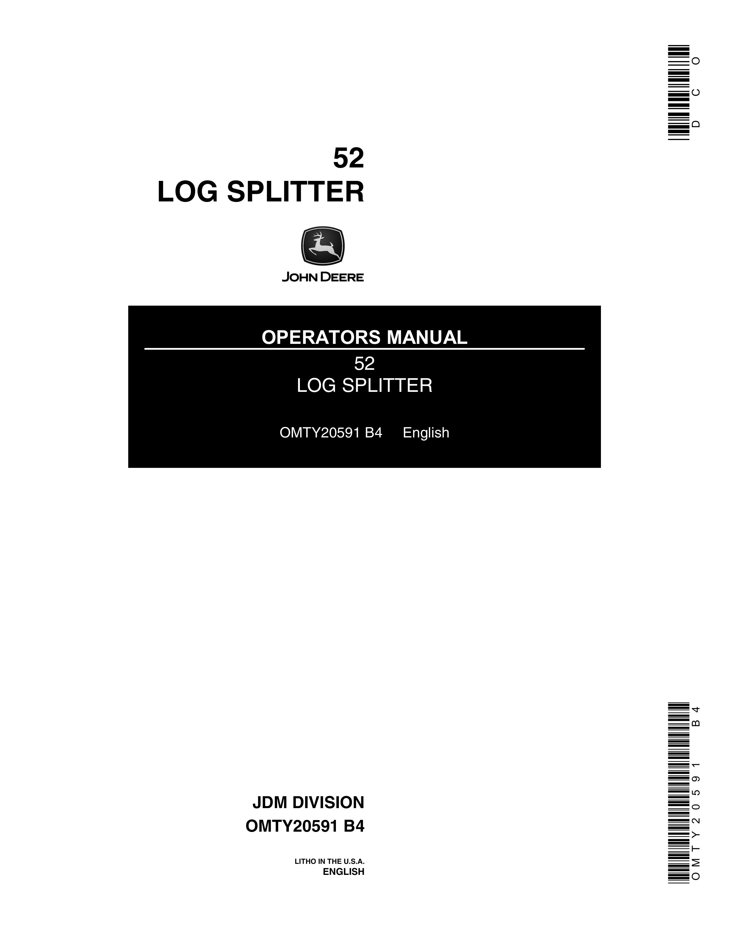 John Deere 52 Log SPLITTER Operator Manual OMTY20591 1