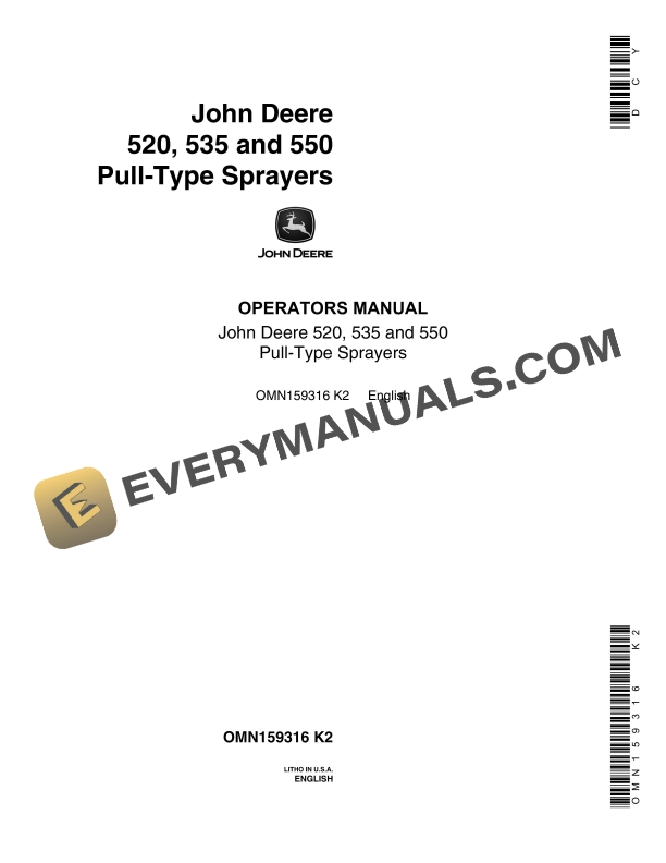 John Deere 520 535 and 550 Pull Type Sprayer Operator Manual OMN159316 1