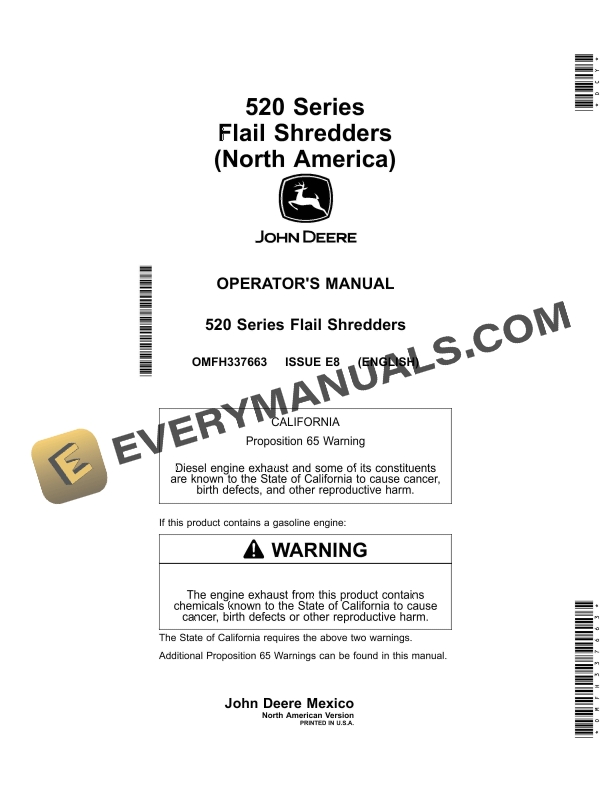 John Deere 520 Series Flail Shredder Operator Manual OMFH337663