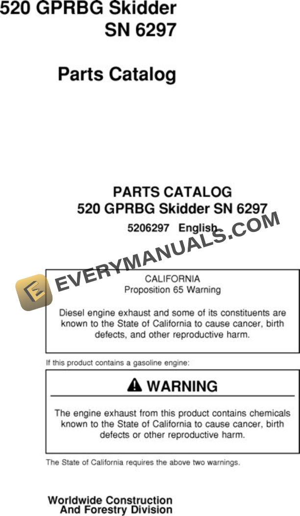John Deere 520 Skidder Parts Catalog 5206297