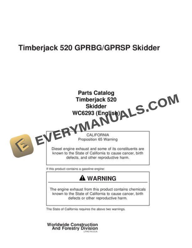 John Deere 520 Skidder Parts Catalog WC6293