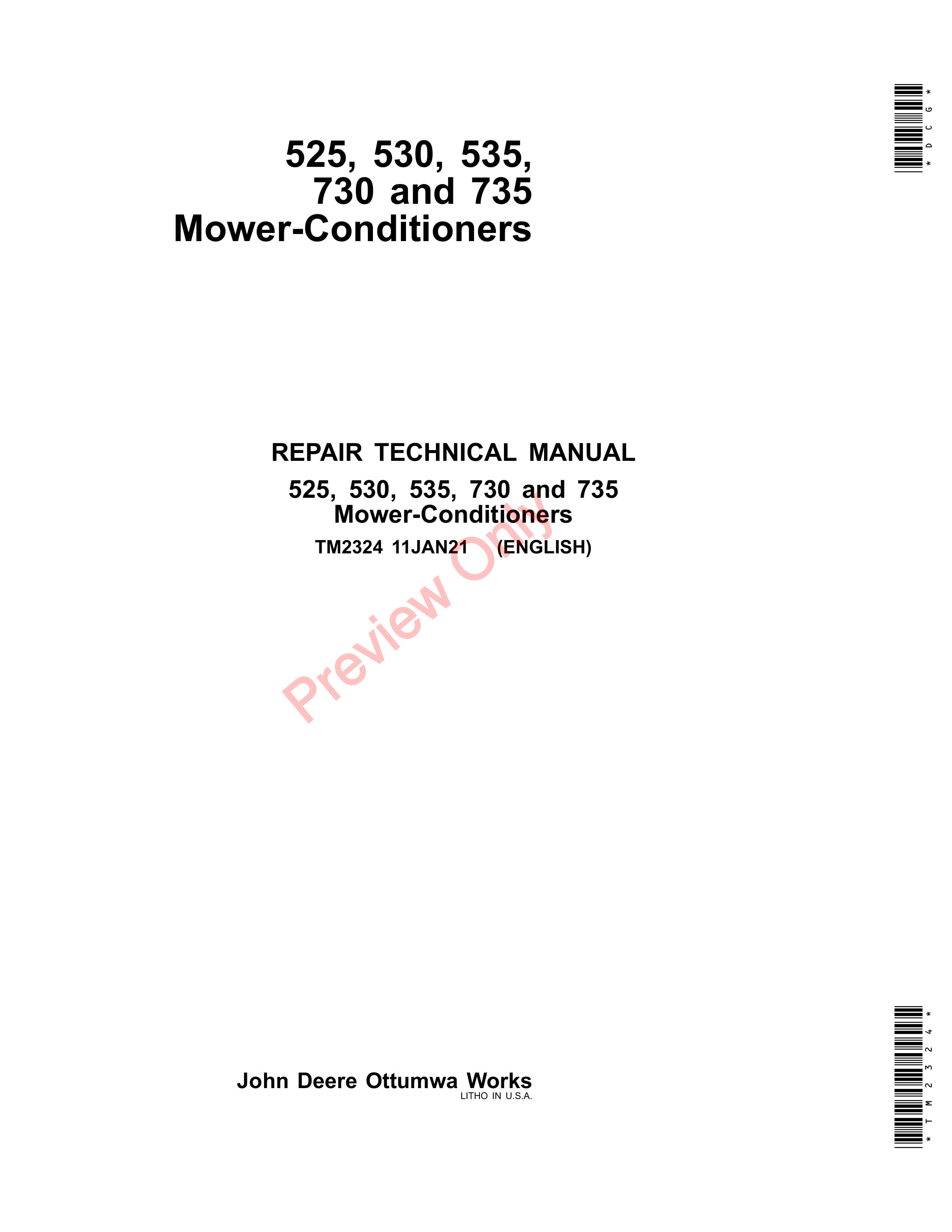 John Deere 525 530 535 730 and 735 Mower Conditioners Repair Technical Manual TM2324 11JAN21 1