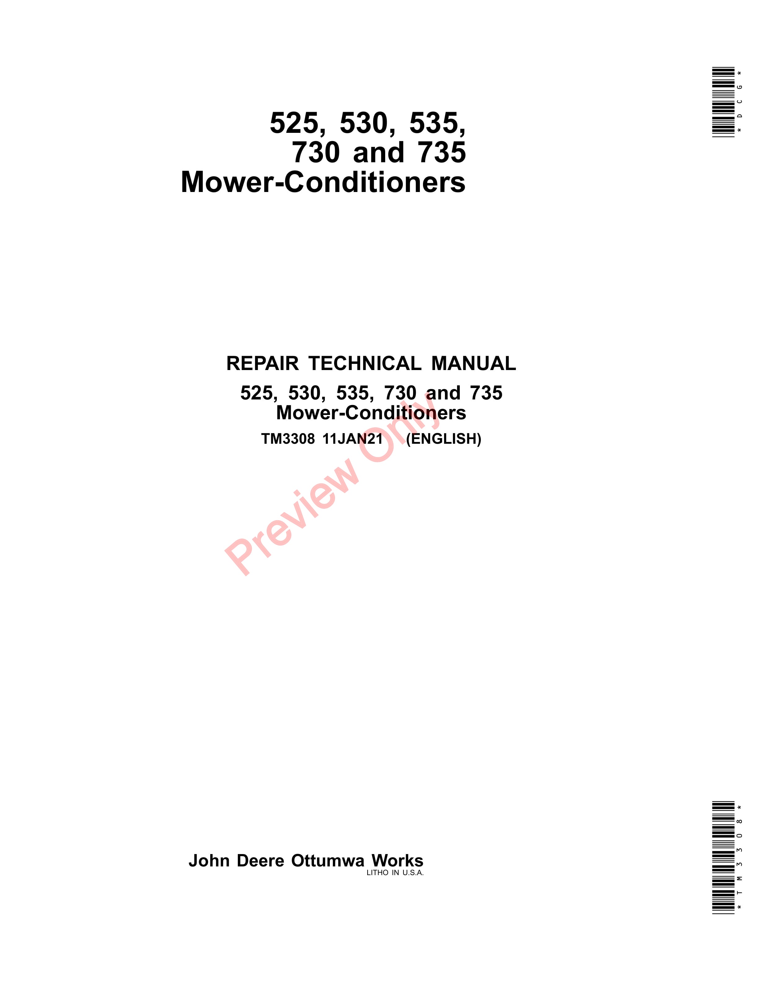 John Deere 525 530 535 730 and 735 Mower Conditioners Repair Technical Manual TM3308 11JAN21 1