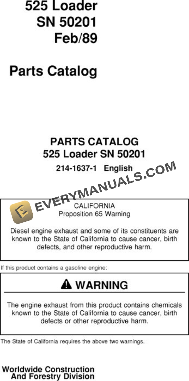 John Deere 525 Loader Parts Catalog 214-1637-1