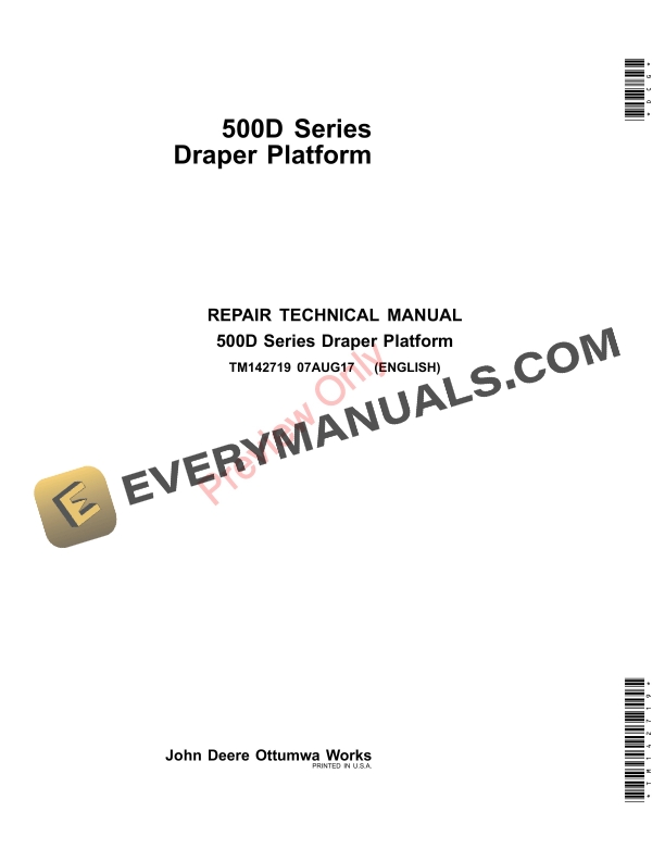 John Deere 525D, 530D and 536D Draper Platforms Technical Manual TM142719 01DEC17 2 John Deere 525D 530D and 536D Draper Platforms Technical Manual TM142719 01DEC17 1