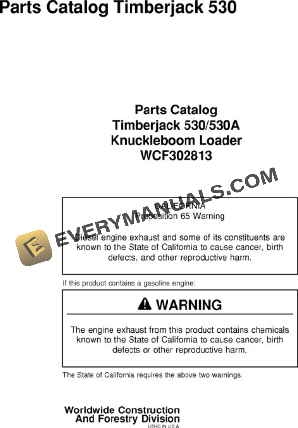 John Deere 530 Knuckleboom Loader Parts Catalog WCF302813