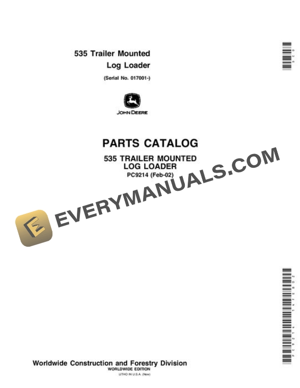 John Deere 535 Knuckleboom Loader Parts Catalog PC9214