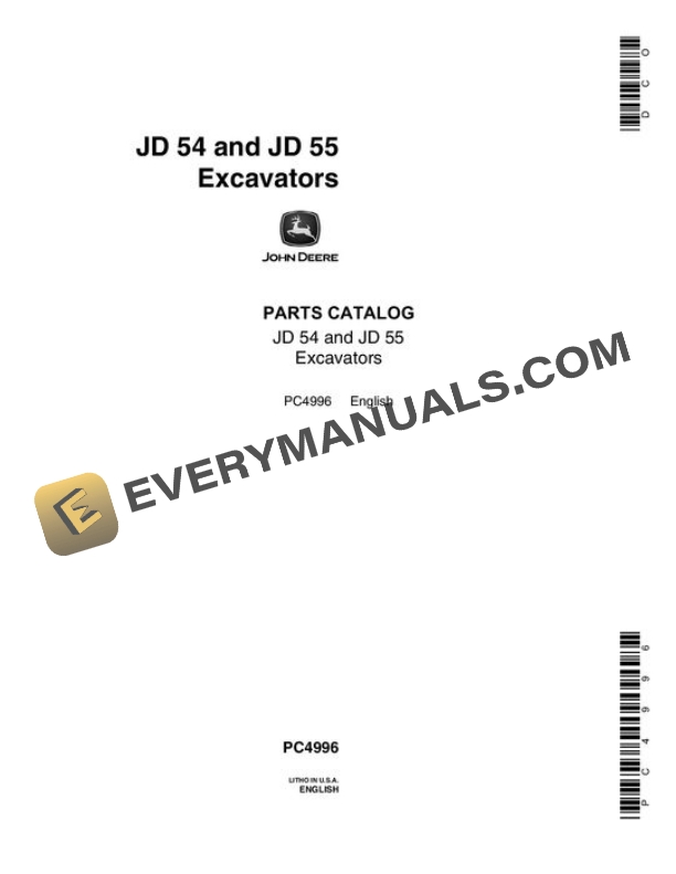 John Deere 54 55 Excavator Parts Catalog PC4996