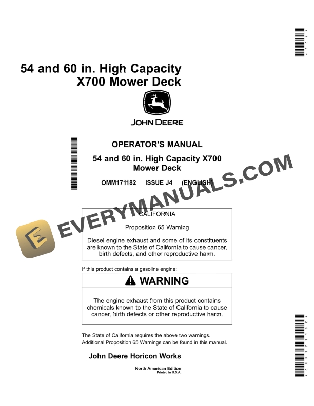 John Deere 54 and 60 in. High Capacity X700 Mower Decks Operator Manual OMM171182 1