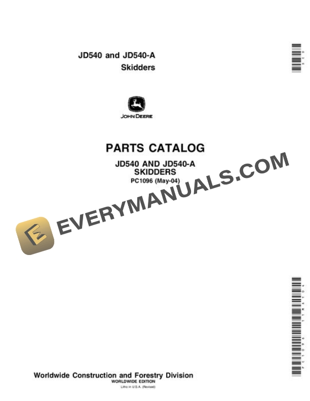 John Deere 540 540A Skidder Parts Catalog PC1096
