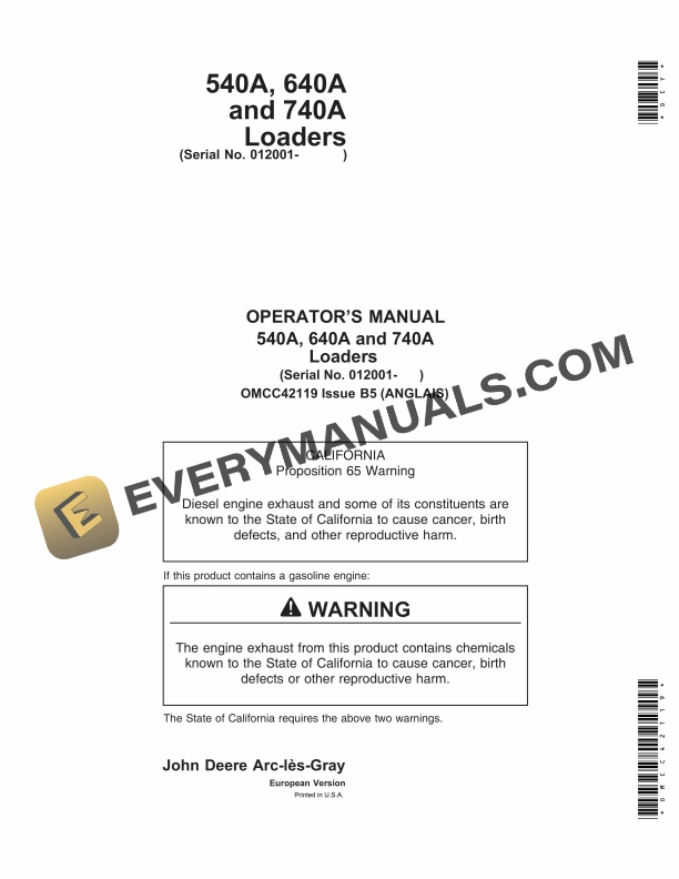 John Deere 540A, 640A, 740A Loader Operator Manual OMCC42119 2 John Deere 540A 640A 740A Loader Operator Manual OMCC42119 1