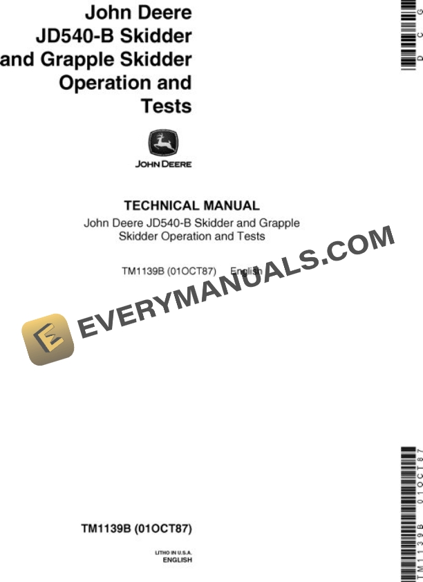 John Deere 540B Skidder Test Manual TM1139B