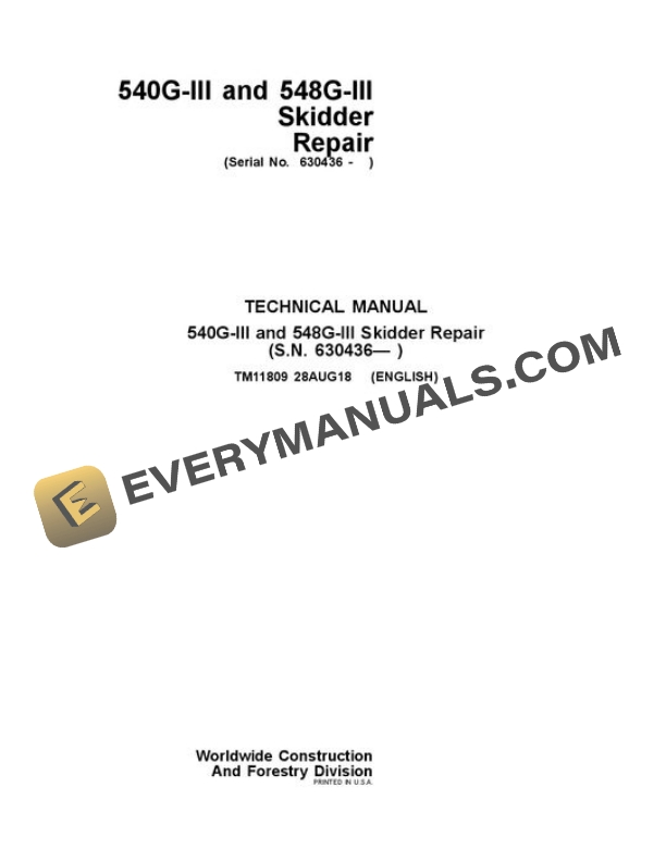John Deere 540GIII 548GIII Skidder Repair Manual TM11809