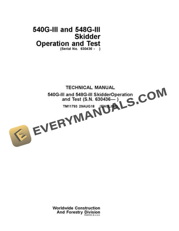 John Deere 540GIII 548GIII Skidder Test Manual TM11793