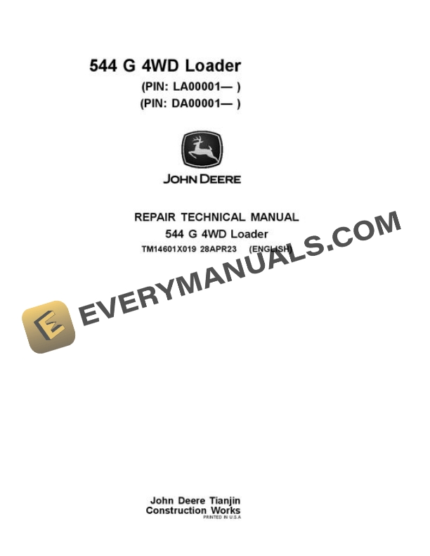 John Deere 544 G Loader Repair Manual TM14601X019